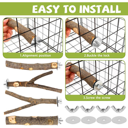 8 PCS Bird Perch Set for Cage - Natural Apple Wood Platforms & Hardwood Branches for Parakeets, Budgies, Cockatiels - Small Bird Habitat Gym, Climbing Stand & Safe Chew Toys