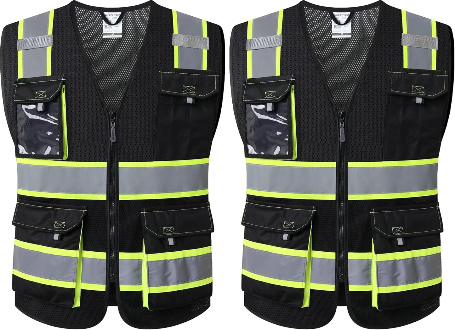 JKSafety Hi Vis Reflective Safety Vests for Men Women High Visibility Vest with Pockets Mesh Fabric Construction Safety Apparel Neon Vest for Work (220-Yellow L)