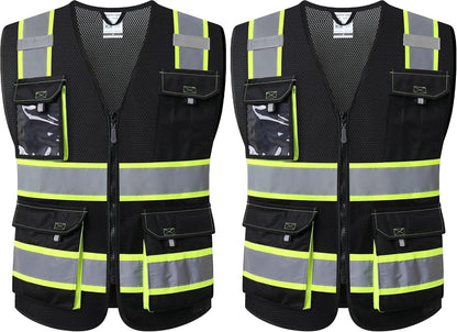 JKSafety Hi Vis Reflective Safety Vests for Men Women High Visibility Vest with Pockets Mesh Fabric Construction Safety Apparel Neon Vest for Work (220-Yellow L)