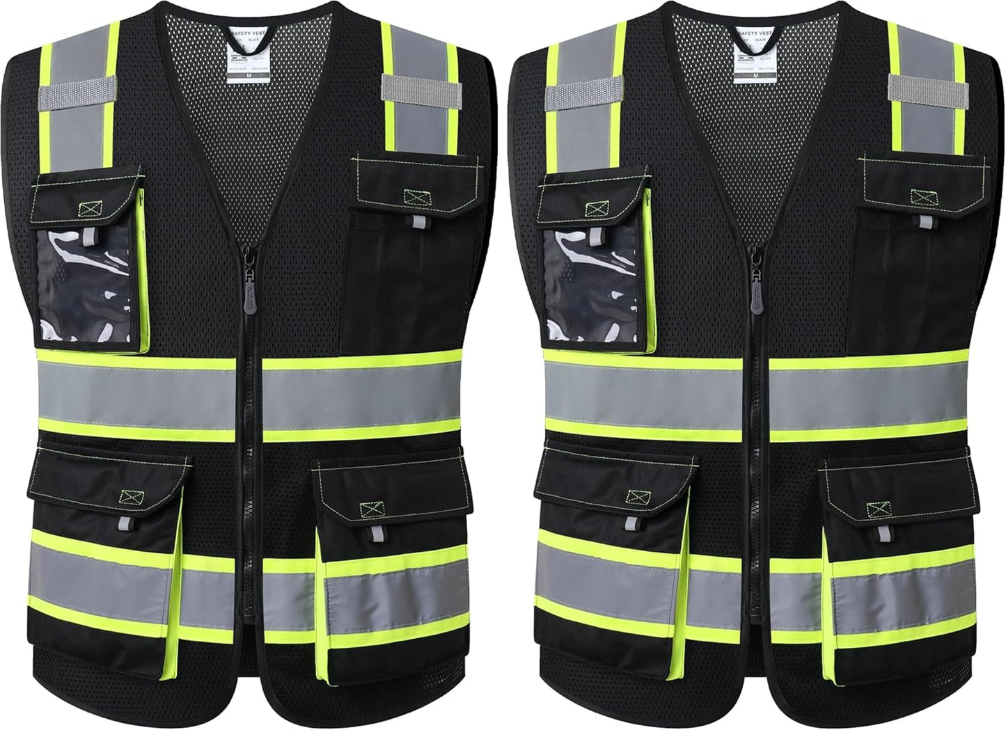 JKSafety Hi Vis Reflective Safety Vests for Men Women High Visibility Vest with Pockets Mesh Fabric Construction Safety Apparel Neon Vest for Work (220-Yellow L)