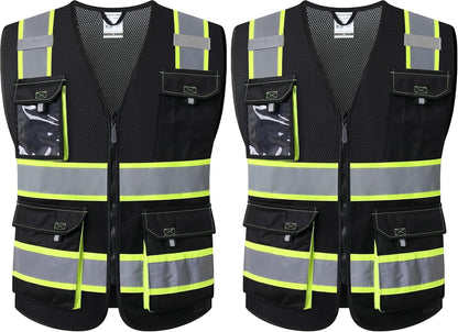 JKSafety Hi Vis Reflective Safety Vests for Men Women High Visibility Vest with Pockets Mesh Fabric Construction Safety Apparel Neon Vest for Work (220-Yellow L)