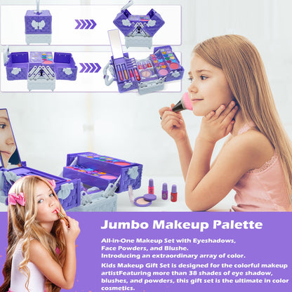 Kids Makeup Kit for Girl - 52 PCS Safe and Washable Makeup for Kids, Real Girls Makeup Kit, Toddler Makeup Kit with Cosmetic Case, Girls Toys Age 4-12, Princess Toys Birthday Gifts for Girls