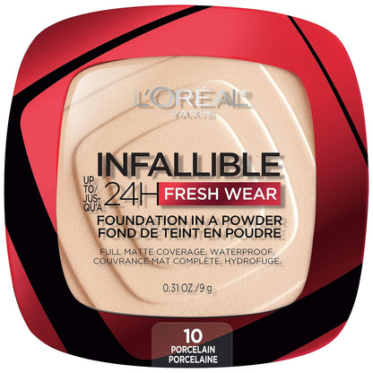 L'Oreal Paris Makeup Infallible Fresh Wear Foundation in a Powder, Up to 24H Wear, Waterproof, Vanilla, 0.31 oz. (Packaging May Vary)