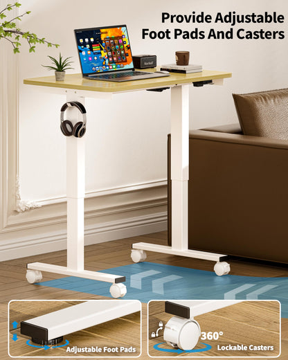 Okin Small Electric Standing Desk, 36" x 24" Whole Piece Height Adjustable Desk, Oak Sit to Stand Computer Workstation with Wheels for Home Office