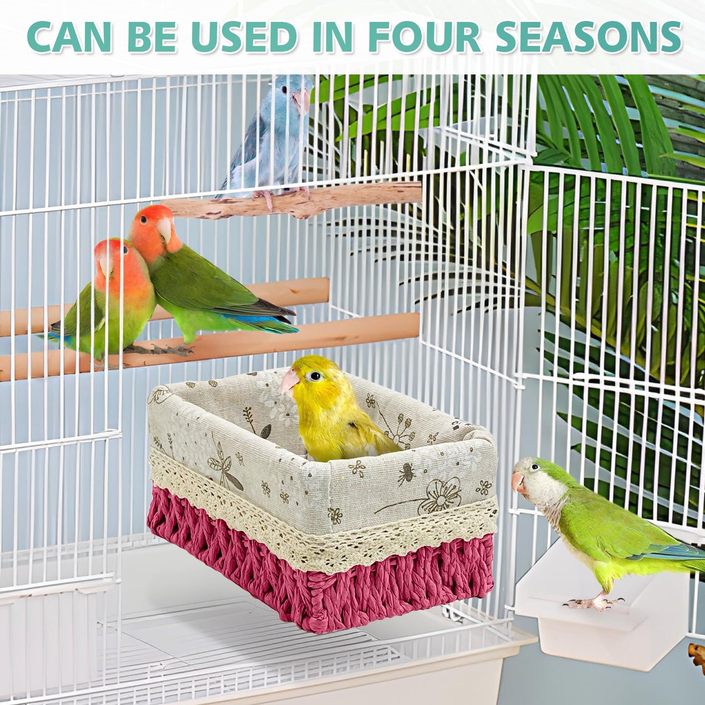 kathson Bird Nest Parrot House Birds Sleeping Bed Straw Weave All Season Hanging Hammock Bird Bed Snuggle Hut Birdcage Accessories for Parakeets Budgies Cockatiels Conures Quaker Parrot(Yellow)