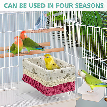 kathson Bird Nest Parrot House Birds Sleeping Bed Straw Weave All Season Hanging Hammock Bird Bed Snuggle Hut Birdcage Accessories for Parakeets Budgies Cockatiels Conures Quaker Parrot(Yellow)