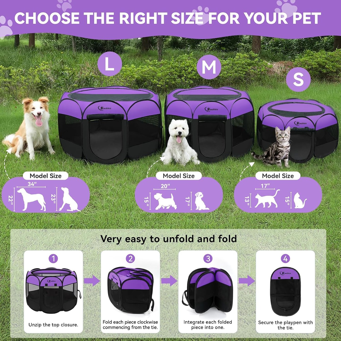 Siedihit Dog Cat Playpen, Puppy Pet Playpen Indoor for Small Dog Crate Tent Cage Outdoor, Portable Pop Up Dogs Enclosure Kennel with Carrying Case for Dogs/Cats/Rabbits(Grey, Small