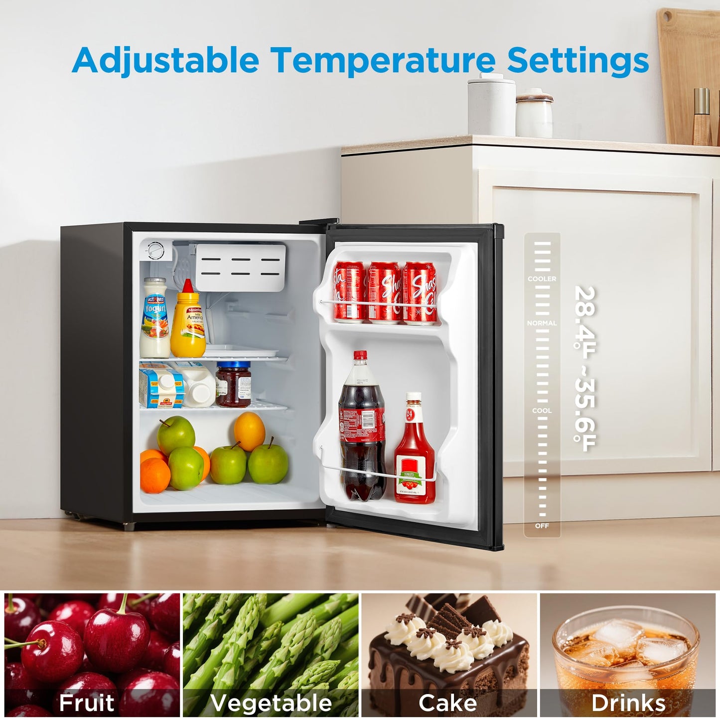 Midea WHS-65LB1 Mini Fridge, 1.6 Cu.ft Energy Star Certified Mini Refrigerator, Adjustable Thermostat, Reversible Door, Low Noise for Dorm, Office, Bedroom, Black