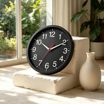 Rohioue Wall Clock Modern 8 Inch Battery Operated Silent Non Ticking Small Analog Clock for Living Room Office Home Bedroom Kitchen Bathroom(Black)