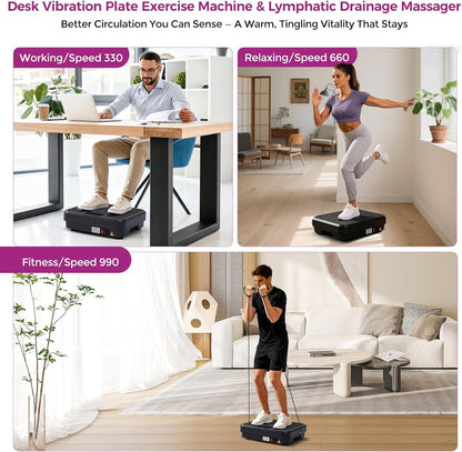 Vibration Plate Exercise Machine, 400LBS Vibrating Plate for Lymphatic Drainage with 999 Speeds, Vibration Plate Machine with Resistance Bands, Mini Lymphatic Drainage Massager for Home Exercising