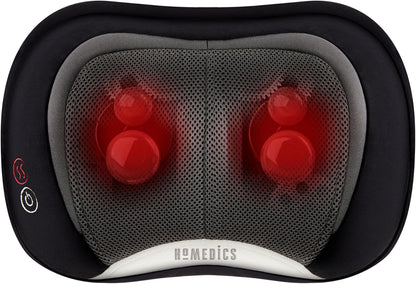 Homedics Shiatsu Back Massager with Heat, 3D Deep Tissue Massage Pillow for Neck & Shoulders, Electric Kneading Lumbar Massager Cushion for Upper & Lower Back Pain Relief, Portable Home Office Travel