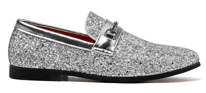 Men Loafer Metallic Textured Slip-on Glitter Sequins Fashion Wedding Dress Shoes Golden