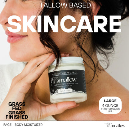 Amallow 100% Grass Fed Beef Tallow for Skin Care - Face + Body - Whipped Moisturizer for Sensitive Skin - Natural Lotion, 4 FL. oz. (Unscented + Jojoba Oil)