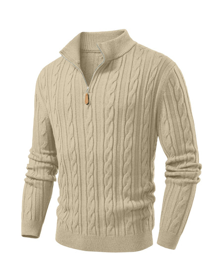 JMIERR Men's Quarter Zip Pullover Sweater Cable Knit Casual Stand Collar Texture Knitted Sweaters