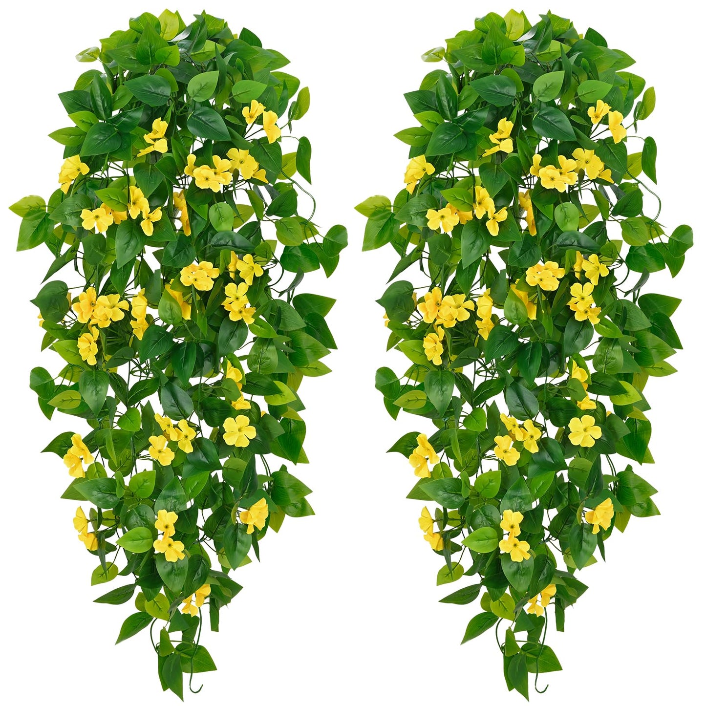 BLEUM CADE Fake Hanging Plants, 2pcs Artificial Pothos Vines Faux Plants Greenery for Wall Home Living Room Office Indoor Outdoor Decor (No Baskets)