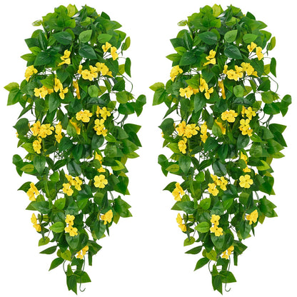 BLEUM CADE Fake Hanging Plants, 2pcs Artificial Pothos Vines Faux Plants Greenery for Wall Home Living Room Office Indoor Outdoor Decor (No Baskets)