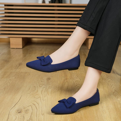 Flats for Women Mesh Ballet Flats with Bow Pointed Toe Comfortable Dressy Knit Breathable for Work Office