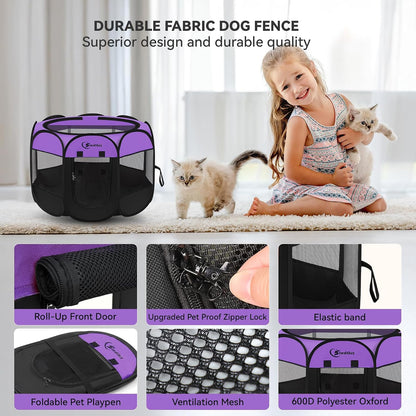 Siedihit Dog Cat Playpen, Puppy Pet Playpen Indoor for Small Dog Crate Tent Cage Outdoor, Portable Pop Up Dogs Enclosure Kennel with Carrying Case for Dogs/Cats/Rabbits(Grey, Small