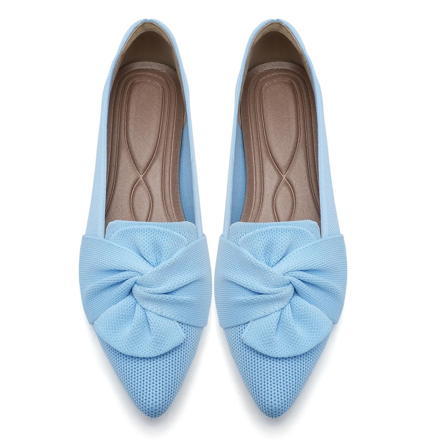 HIULYCENCE Flats for Womens Pointed Toe Ballet Flats with Bow Comfortable Knit Dressy Flats