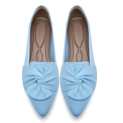 HIULYCENCE Flats for Womens Pointed Toe Ballet Flats with Bow Comfortable Knit Dressy Flats