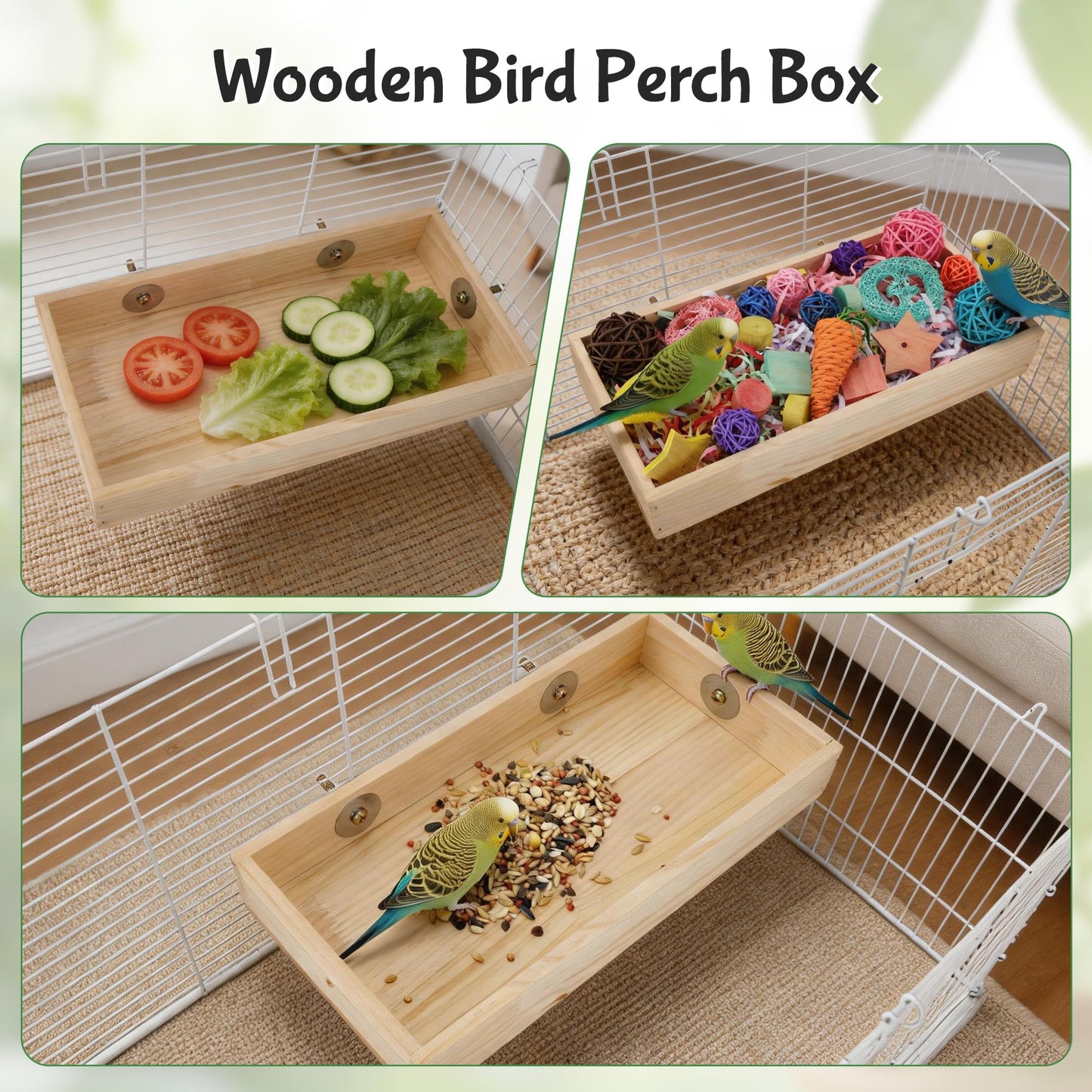 Bird Foraging Toys Box, Wooden Foraging and Shredding Toy for Birds, Bird Box for Mental Stimulation, Wood Colour