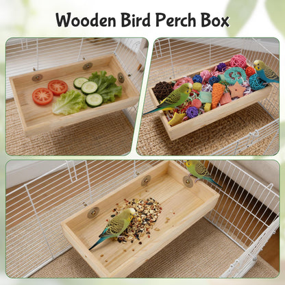Bird Foraging Toys Box, Wooden Foraging and Shredding Toy for Birds, Bird Box for Mental Stimulation, Wood Colour