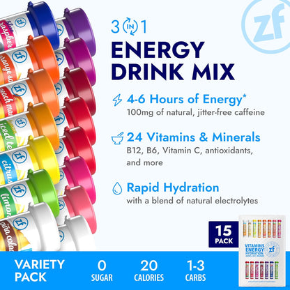 Zipfizz Daily Energy Drink Powder, Blood Orange, 20 Pack | 3-in-1 Sustained Energy, Rapid Hydration, and Essential Vitamins | Sugar-Free | Electrolyte Powder | Contains Vitamin B-12 & Antioxidants