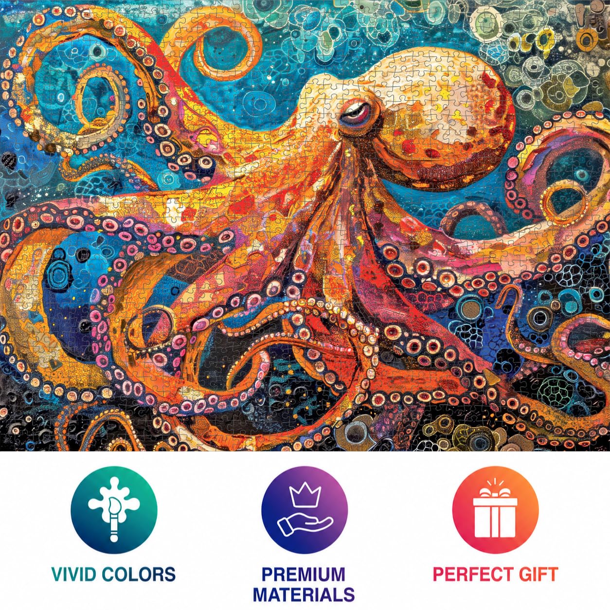 Cross & Glory | Jigsaw Puzzles 1000 Pieces for Adults | Deep Blue Octopus Odyssey | Ocean Octopus Puzzles for Adults | Challenging Brain Teaser Ocean Puzzle | 20 x 27 Inches