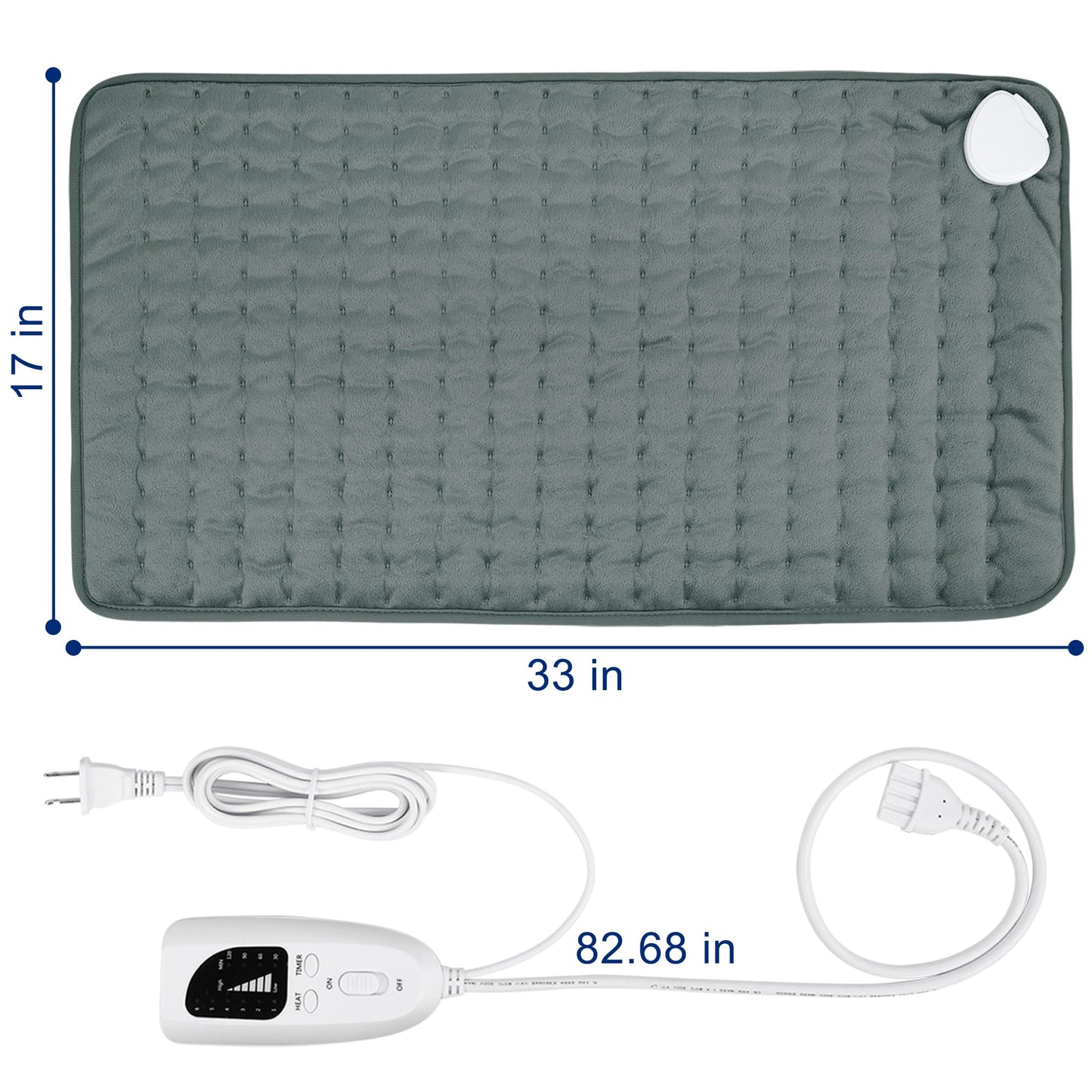 Electric Heating pad with 6 Heat Settings, Auto Shut Off, Dry Electric Heating for Back Neck Knee Arms Legs Shoulder Heat Pads for Christmas Birthday Father Mother's Day (24"X12", Gray Green)