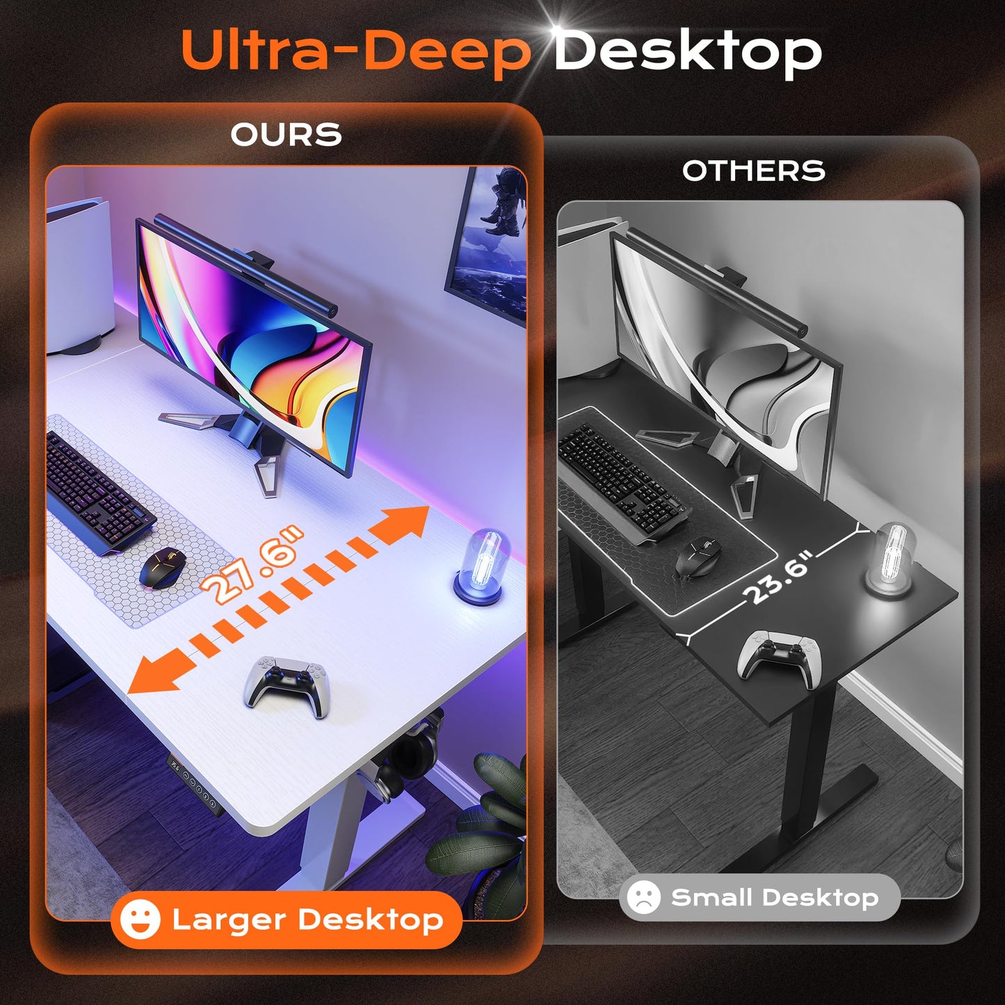 Huuger 55 x 28 Large Electric Standing Desk, Height Adjustable Computer Desk, 27.6" Deep Desktop, Stand up Gaming Office Table with 2 Hooks, 3 Preset Heights, for Home Office, Black