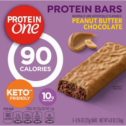 Protein One 90 Calorie Protein Bars, Peanut Butter Chocolate, Keto Friendly, 4.8 oz per box, 5 Ct (Pack of 4)