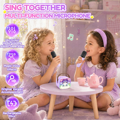 YLL Mini Karaoke Machine for Kids Adults, Portable Bluetooth Speaker with 2 Wireless Microphones, Trendy Birthday Gifts Toys for Girls Ages 3, 4, 5, 6, 7, 8, 9, 10+ Years Old Home Family Party (P-ink)