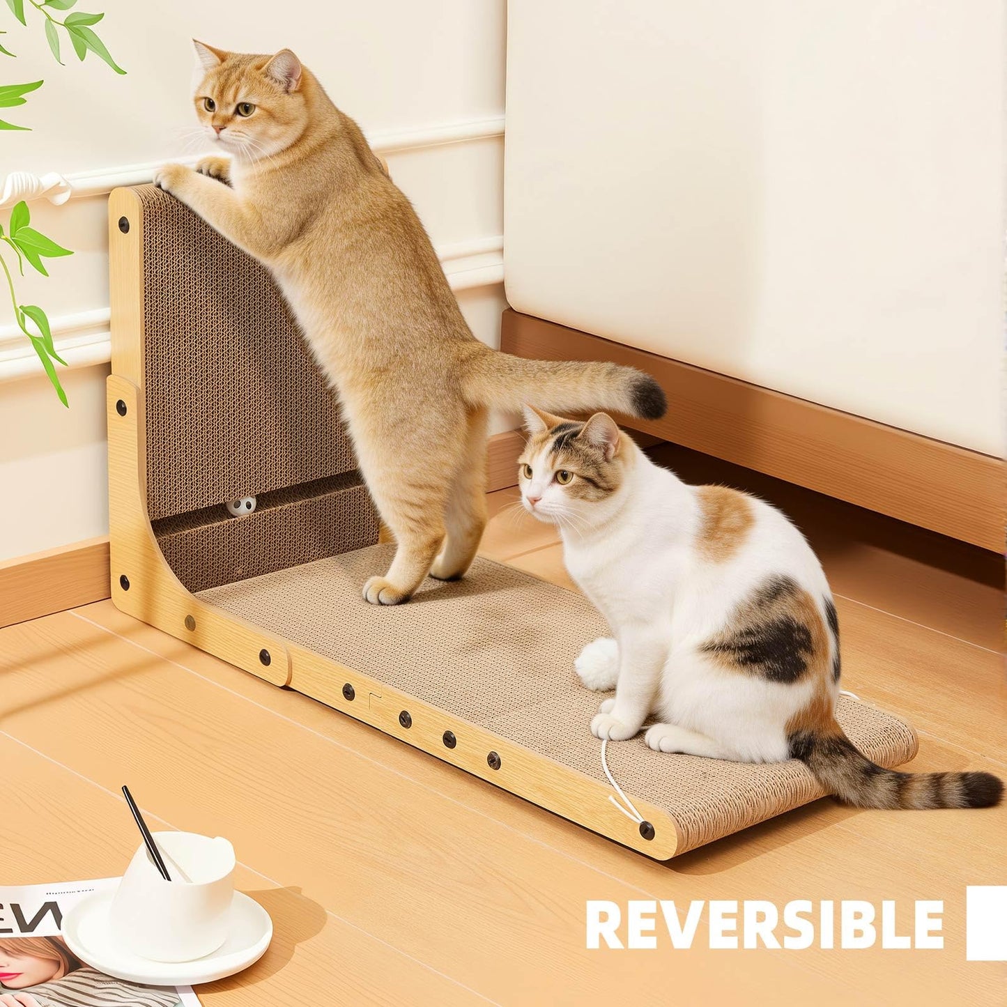 Value 2-Pack 23.6 Inch L-Shaped Cardboard Cat Scratcher, Dual Use (Vert/Horiz) Scratch Pad with Toy Balls, Wall-Mountable Furniture Protector Cat Scratchers for Indoor Cats