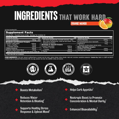 Animal Cuts Thermogenic Fat Burner Powder - Weight Loss for Women and Men for Metabolism, Energy, Focus, and Nootropic Brain Support with Ketones Appetite Suppressant - Orange Mango Flavor