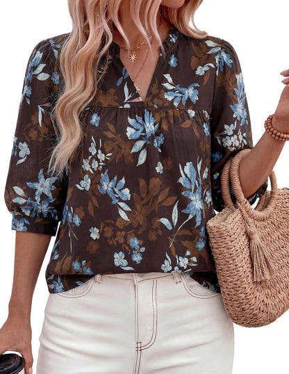 PRETTYGARDEN Women's 2026 Summer Floral Blouses Dressy Casual Half Sleeve V Neck Going Out Boho Tops Spring Fashion Clothing