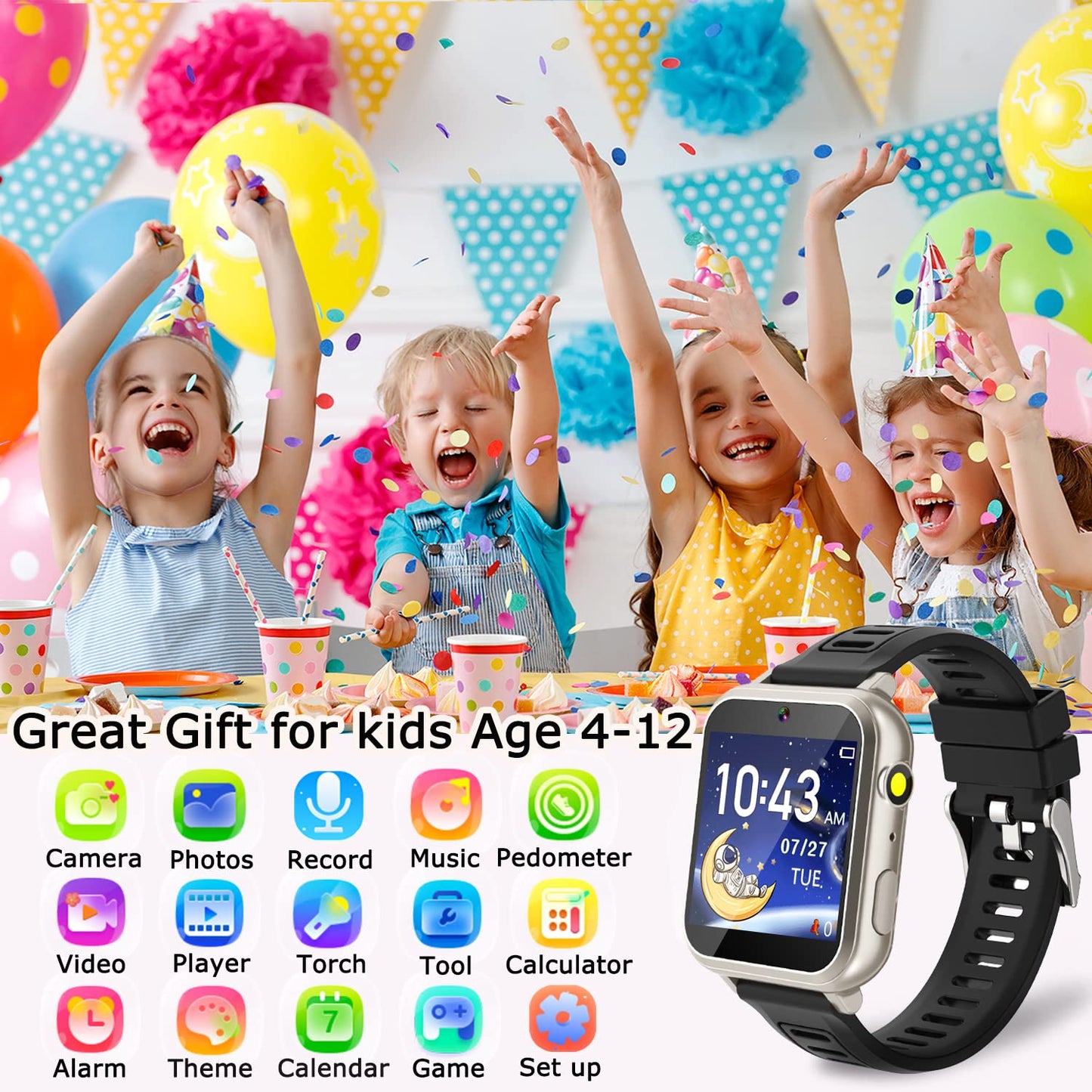 Cosjoype Kids Game Smart Watch for Kids with 39 Puzzle Games HD Touch Screen Camera Music Player Pedometer Alarm Clock Calculator Flashlight 12/24hr Kid Watch Gift for 4-12 Year Old Boys Toys for Kid