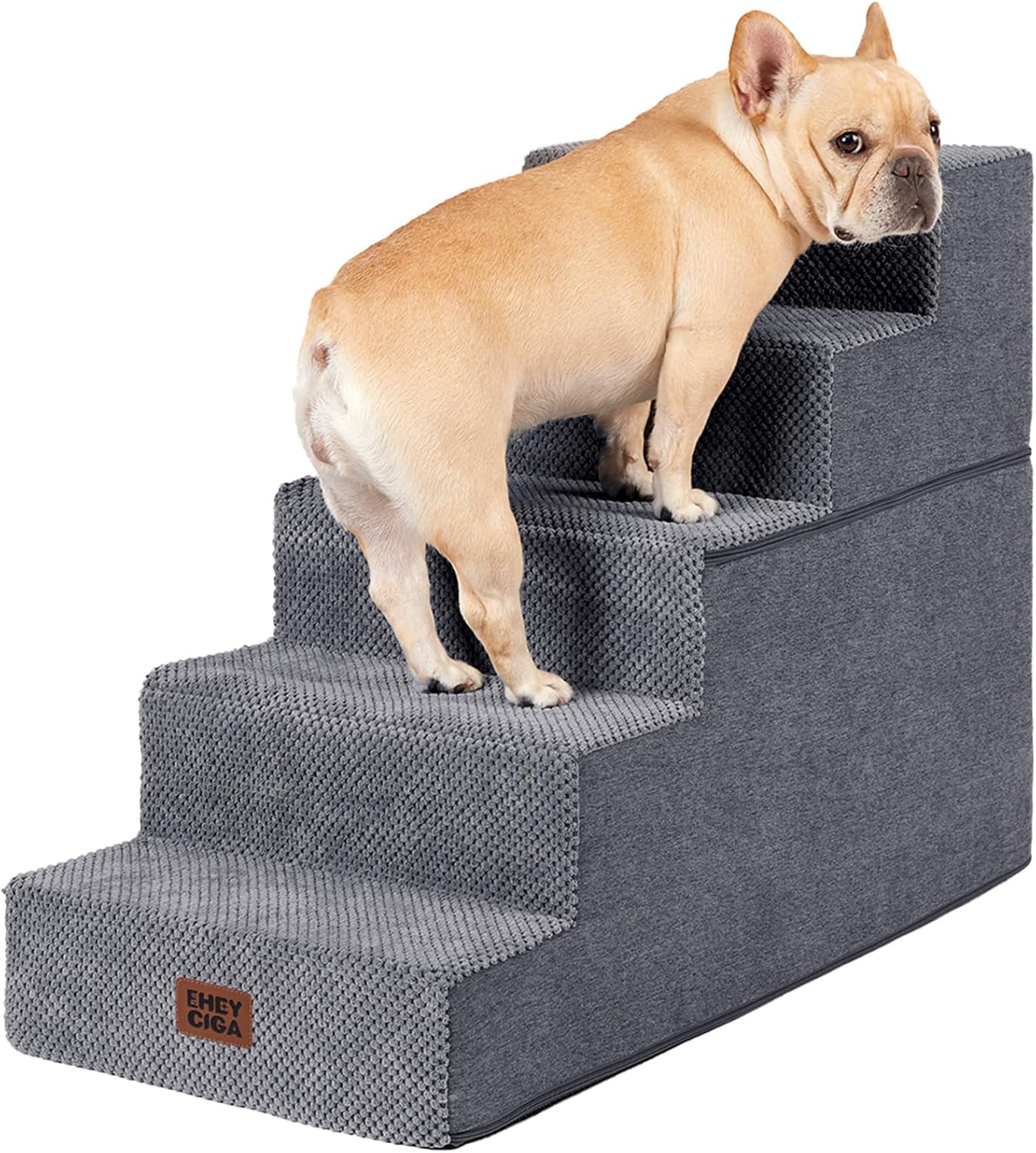 EHEYCIGA Dog Stairs for Small Dogs 13.5" H, 3-Step Dog Steps for Couch Sofa and Chair, Pet Steps for Medium Cats, Non-Slip Balanced Pet Ramp Indoor, Grey