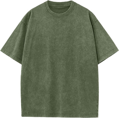 Men's Cotton T-Shirts Oversized Unisex Short Sleeves Casual Loose Wash Solid Basic Tee Tops