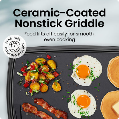 Chefman XL Electric Griddle with Removable Temperature Control, Immersible Flat Top Grill, Burger, Eggs, Pancake Griddle, Nonstick Extra Large Cooking Surface, Slide Out Drip Tray, 10 x 20 Inch