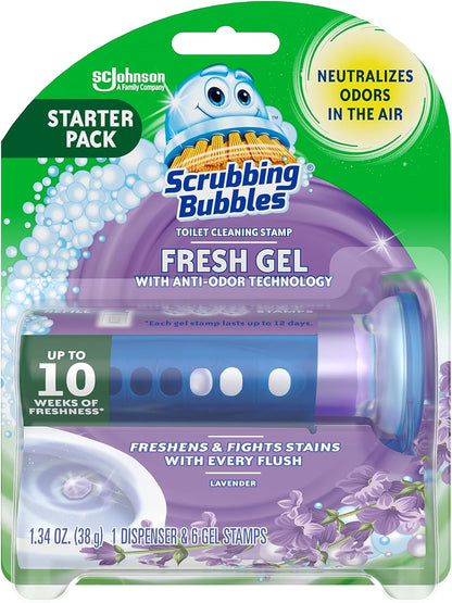 Scrubbing Bubbles Fresh Gel Toilet Bowl Cleaning Stamps, Helps Keep Toilet Clean and Helps Prevent Limescale & Rings, Lavender Scent, 1 Dispenser with 6 Fresh Gel Stamps (Pack of 2)