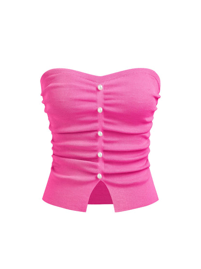CIDER Faux Pearl Tube Tops for Women Crop Knit Split Hem Ruched Going Out Tops Cute Summer Outfits Y2K