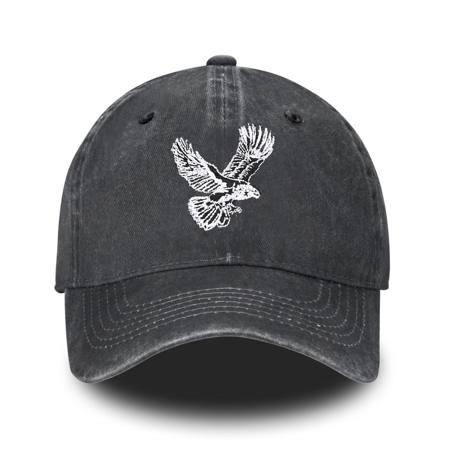Embroidered Baseball Cap Adjustable Vintage Washed Distressed Denim Baseball Hat for Women Men