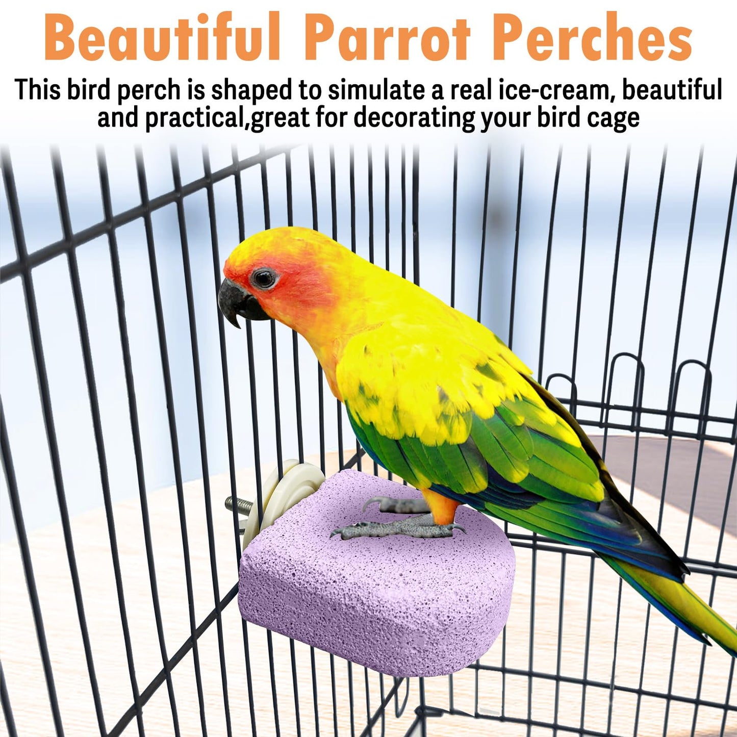 PINVNBY 4 PCS Bird Perch Stands Parrot Calcium Perch Beak Grinding Stone Foot Claws Trimmer Parakeet Platform Parrot Chewing Toys for Small Medium Cockatiel Conure Lovebird Finch