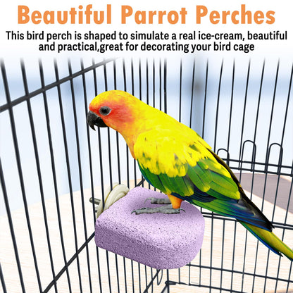 PINVNBY 4 PCS Bird Perch Stands Parrot Calcium Perch Beak Grinding Stone Foot Claws Trimmer Parakeet Platform Parrot Chewing Toys for Small Medium Cockatiel Conure Lovebird Finch