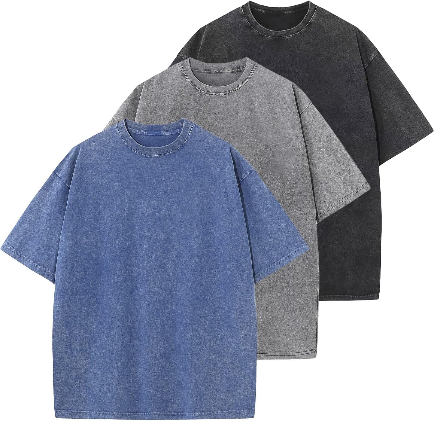 Men's Cotton T-Shirts Oversized Unisex Short Sleeves Casual Loose Wash Solid Basic Tee Tops