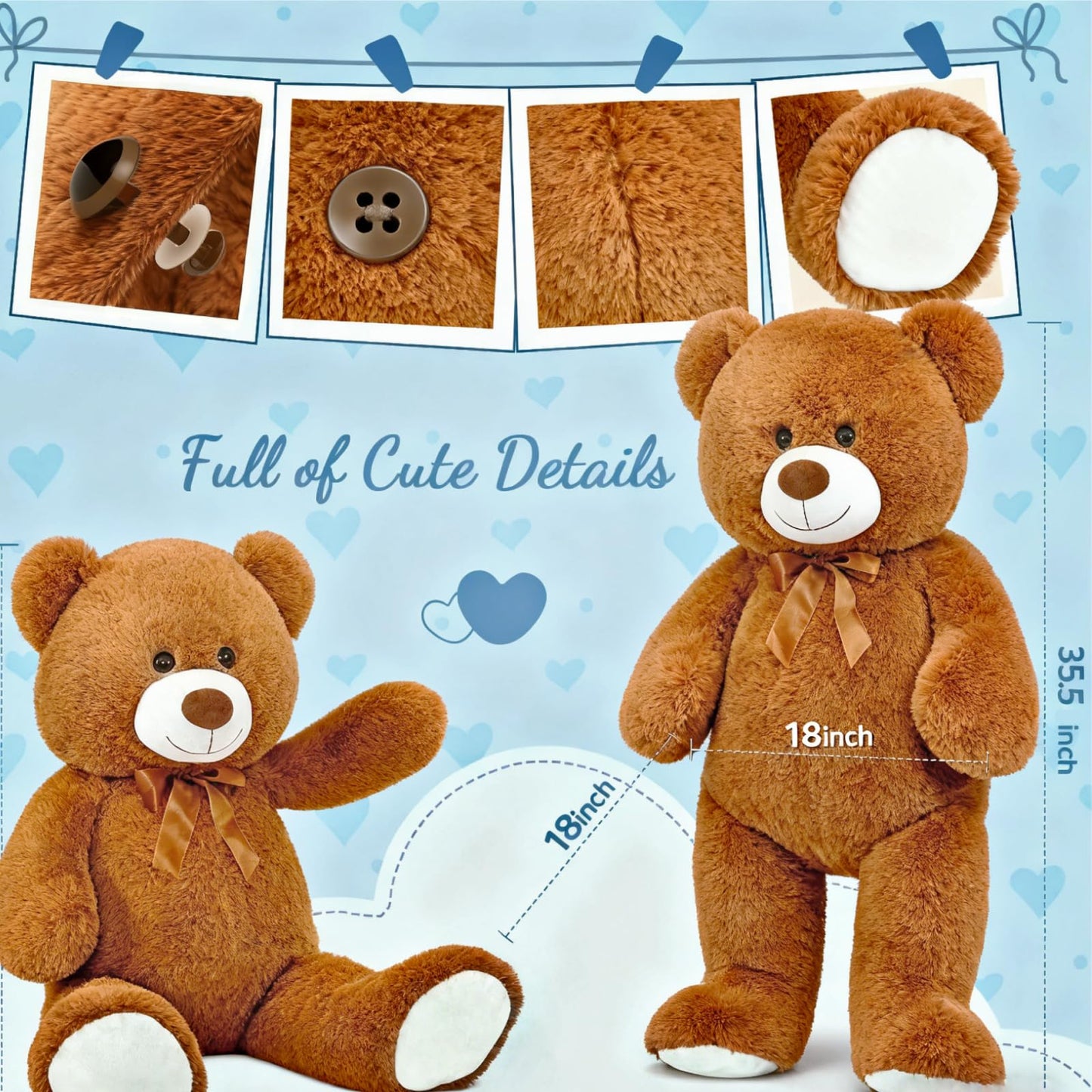 Toys Studio 47 Inch Big Teddy Bear Giant Stuffed Animal for Girls, 4 Feet Large Teddy Bear Baby Shower Party Decorations Kids Women Girlfriend Christmas Valentines Gifts, Light Brown