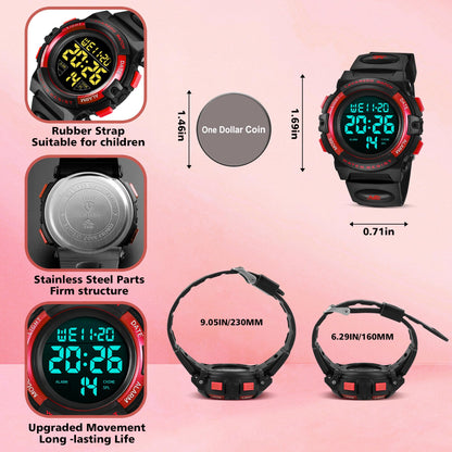 Kids Watch,Boys Watch for 3-15 Year Old Boys,Digital Sport Outdoor Multifunctional Chronograph LED 50 M Waterproof Alarm Calendar Analog Watch for Children with Silicone Band,Kids Gift