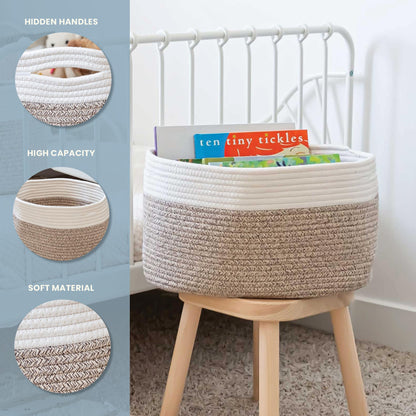 Light Honey Cotton Rope Baskets for Shelves, Set of 3 - 15"×10"×9½" - Woven Storage Baskets for Organizing - Closet, Nursery, Bedroom, Playroom - Toys, Books, Towels, Clothes