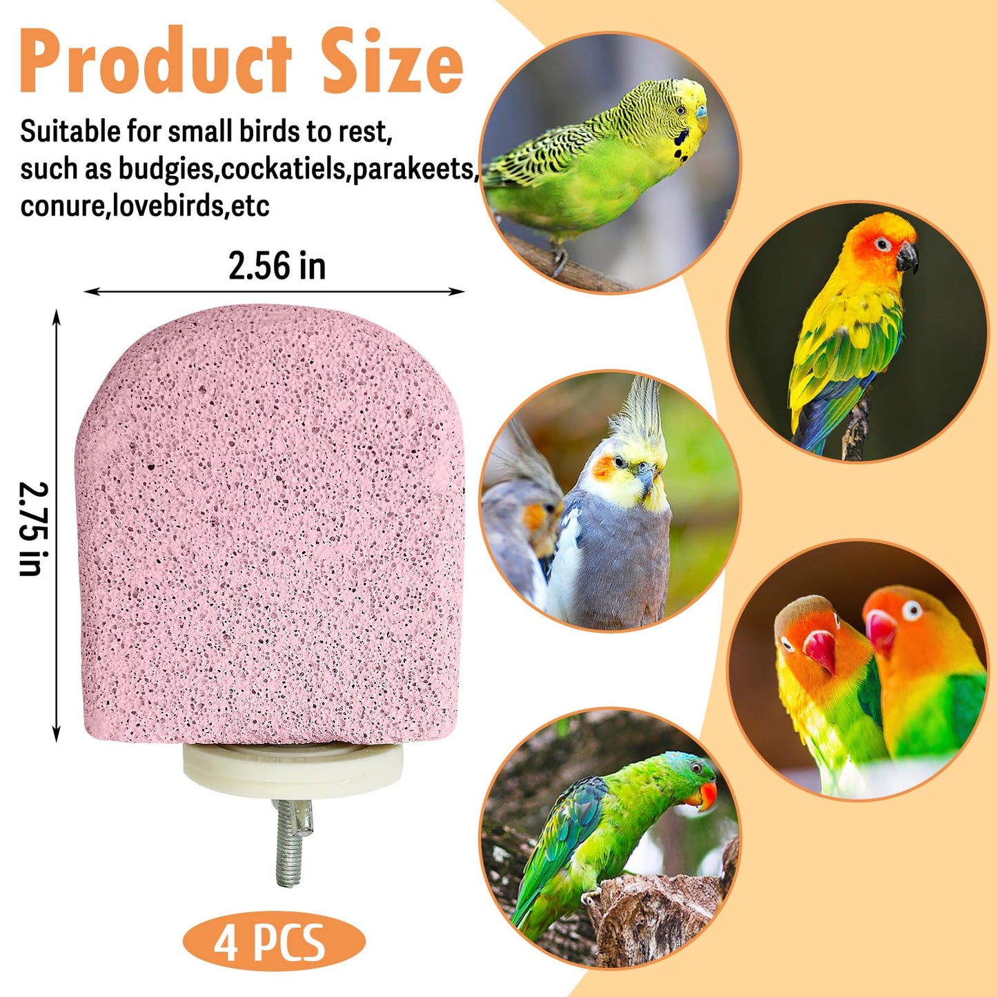 PINVNBY 4 PCS Bird Perch Stands Parrot Calcium Perch Beak Grinding Stone Foot Claws Trimmer Parakeet Platform Parrot Chewing Toys for Small Medium Cockatiel Conure Lovebird Finch