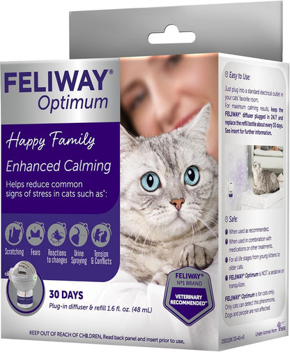 FELIWAY Optimum Cat Calming Pheromone Diffuser Kit | Advanced Support to Help Reduce Urine Spraying, Scratching, Fighting & Hiding Due to Stress. 30-Day Diffuser Supply